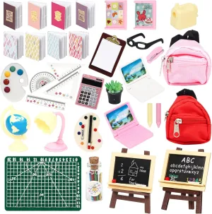 SOTOGO 34 Pieces Doll House School Supplies Mini School Accessories Dollhouse Toy Home Miniature Model DIY Doll Accessories
