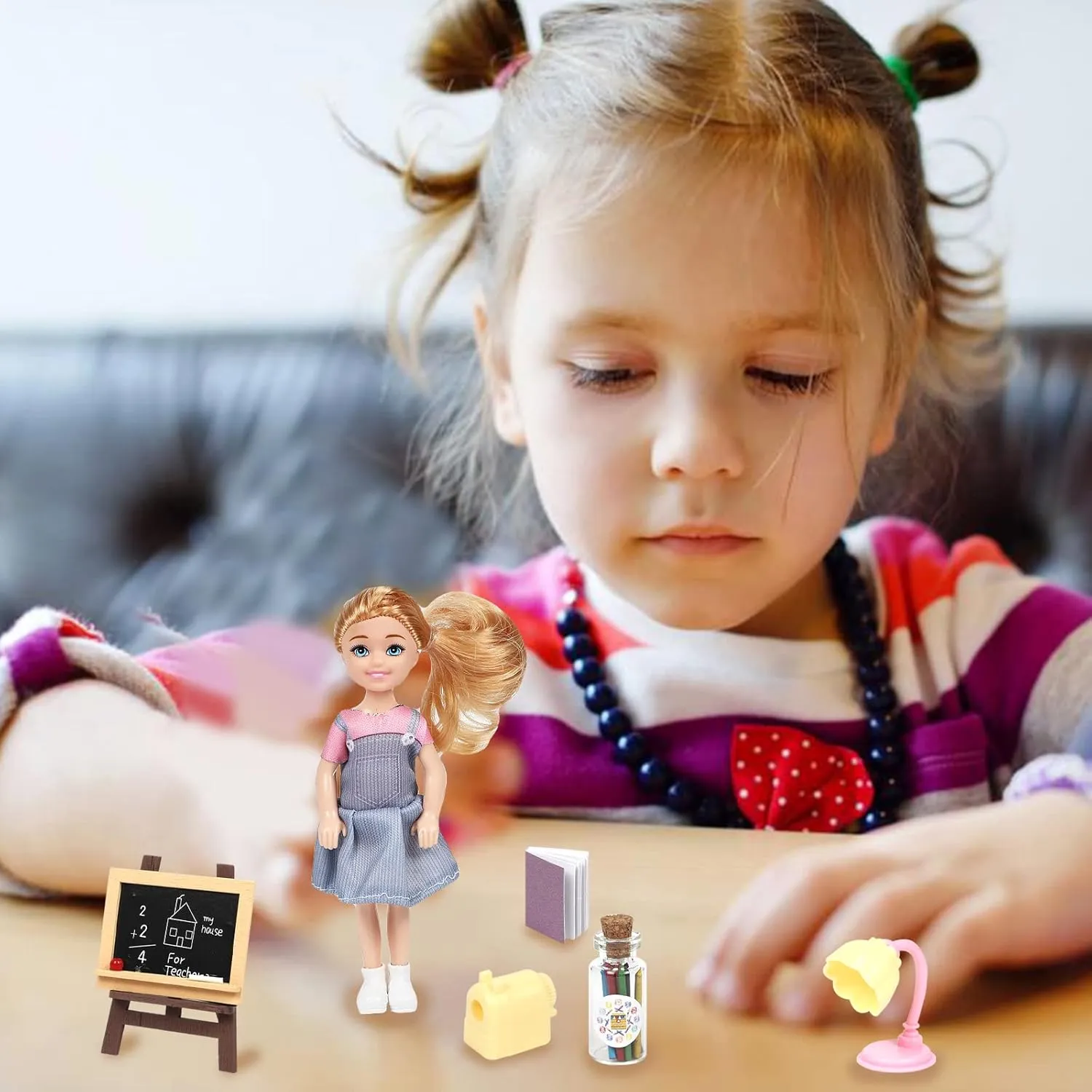 SOTOGO 34 Pieces Doll House School Supplies Mini School Accessories Dollhouse Toy Home Miniature Model DIY Doll Accessories