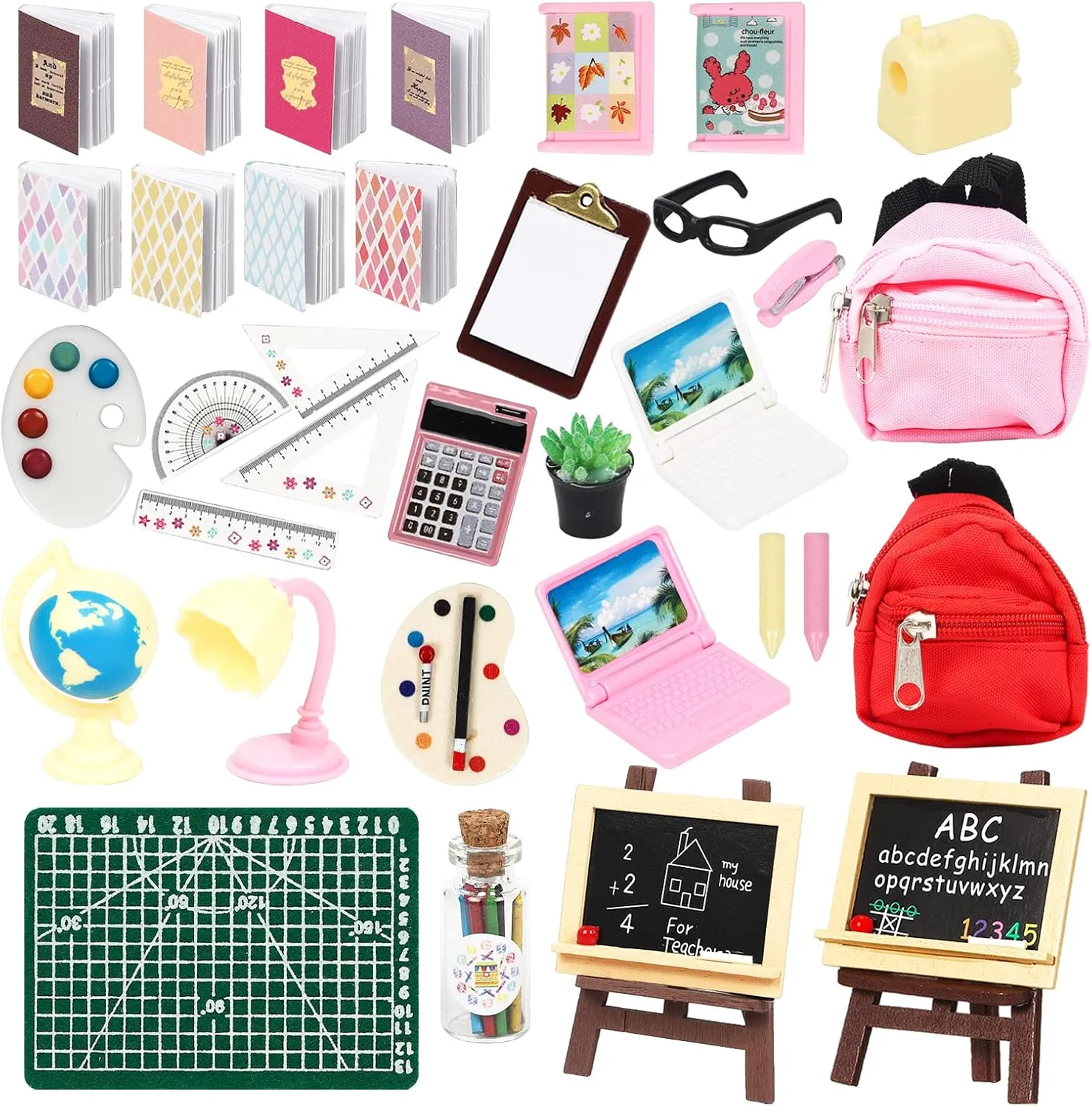 SOTOGO 34 Pieces Doll House School Supplies Mini School Accessories Dollhouse Toy Home Miniature Model DIY Doll Accessories