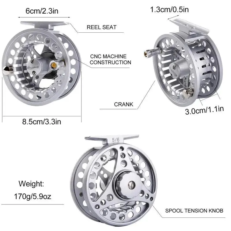 Sougayilang 5/6 Fly Fishing Reel - Lightweight Aluminum Fishing Wheel with 11kg Max Drag for Lake and River Fishing