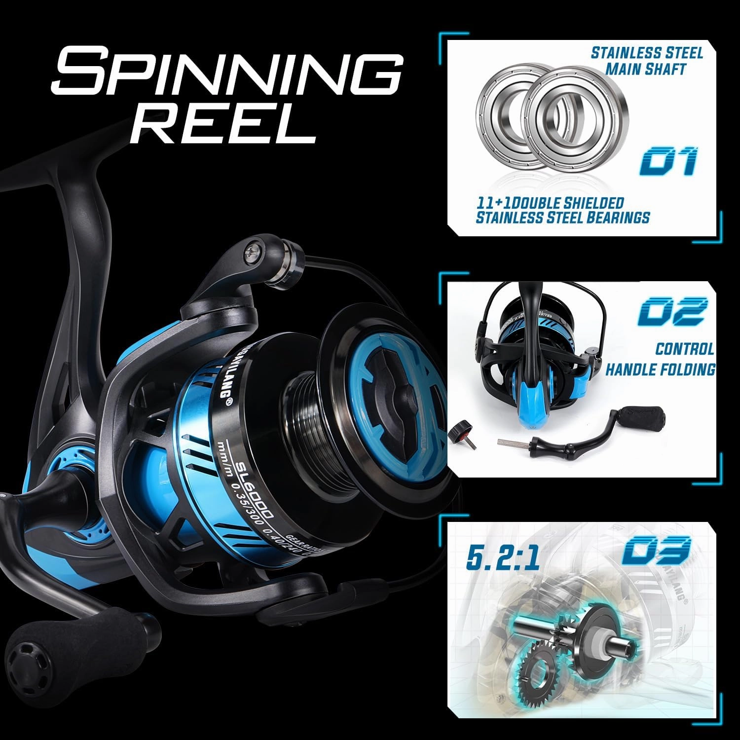 Sougayilang Fishing Rod and Reel Combo, Stainless Steel Guides Fishing Pole with Spinning Reel Combo for Bass Fishing