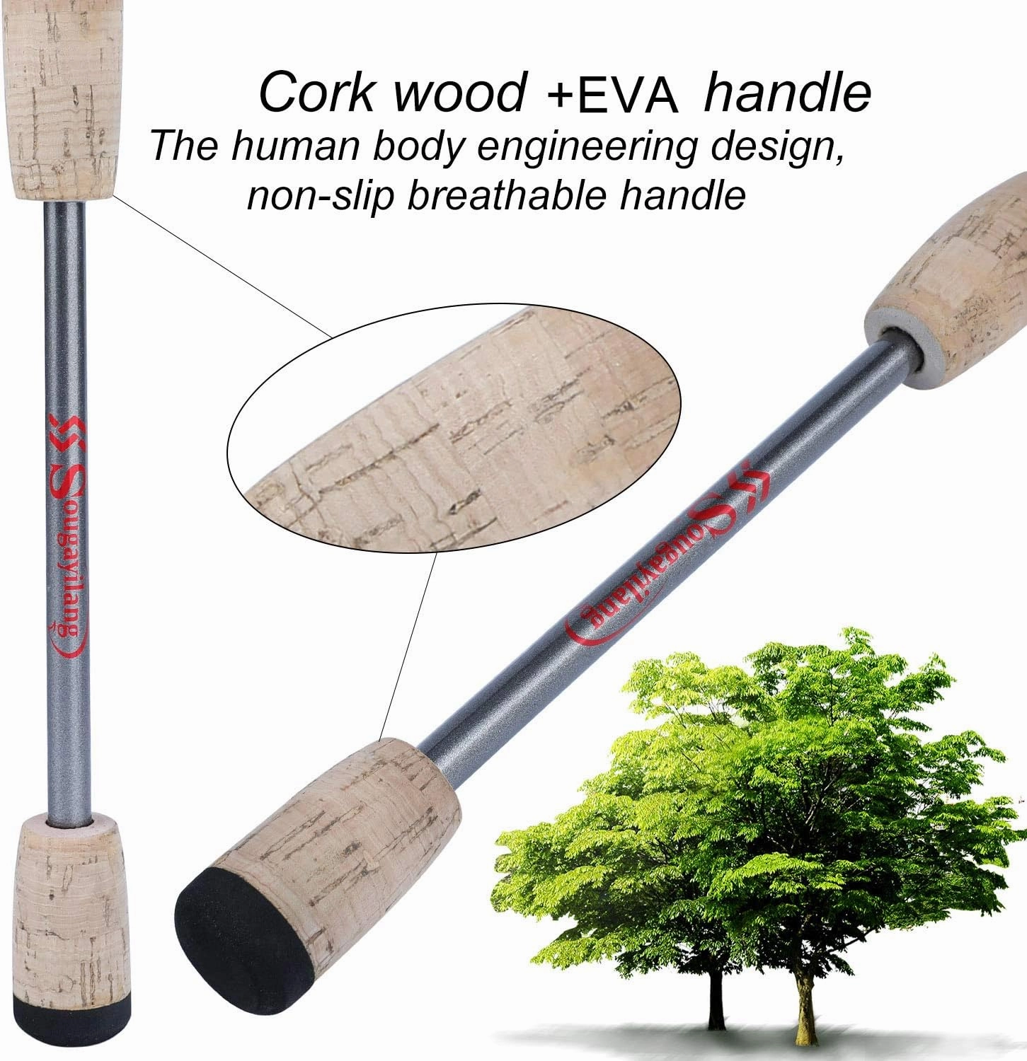 Sougayilang Flexible Fishing Rods, Spinning Rods & Casting Rods, Lightweight Trout Rods 2 Pieces Cork Handle Crappie Fishing