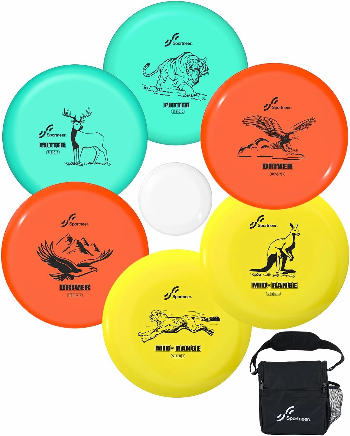 Sportneer Disc Golf Set - Disc Golf Starter Set 6 Pack with Putter, Mid-Range, Driver, Mini Disc Marker Include Portable Bag for Beginner Backyard Outdoor Game (Land Series)