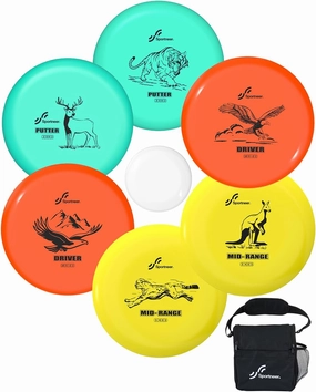 Sportneer Disc Golf Set - Disc Golf Starter Set 6 Pack with Putter, Mid-Range, Driver, Mini Disc Marker Include Portable Bag for Beginner Backyard Outdoor Game (Land Series)