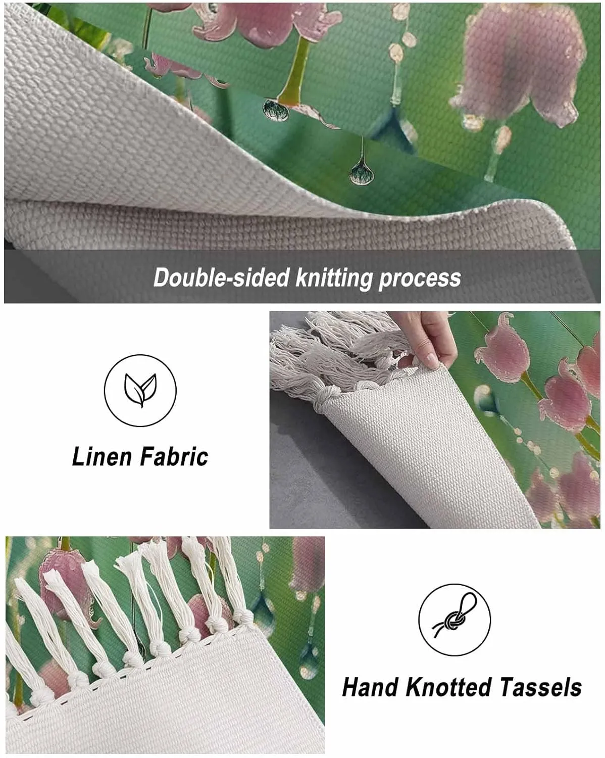 Spring Flowers Kitchen Runner Rug 2x4 Bedside Rug Tassel Cotton Woven Throw Rugs Washable Hallway Runner Rug Lily of The Valley Summer Green Botanical Floor Carpet for Bedroom Bathroom Living Room
