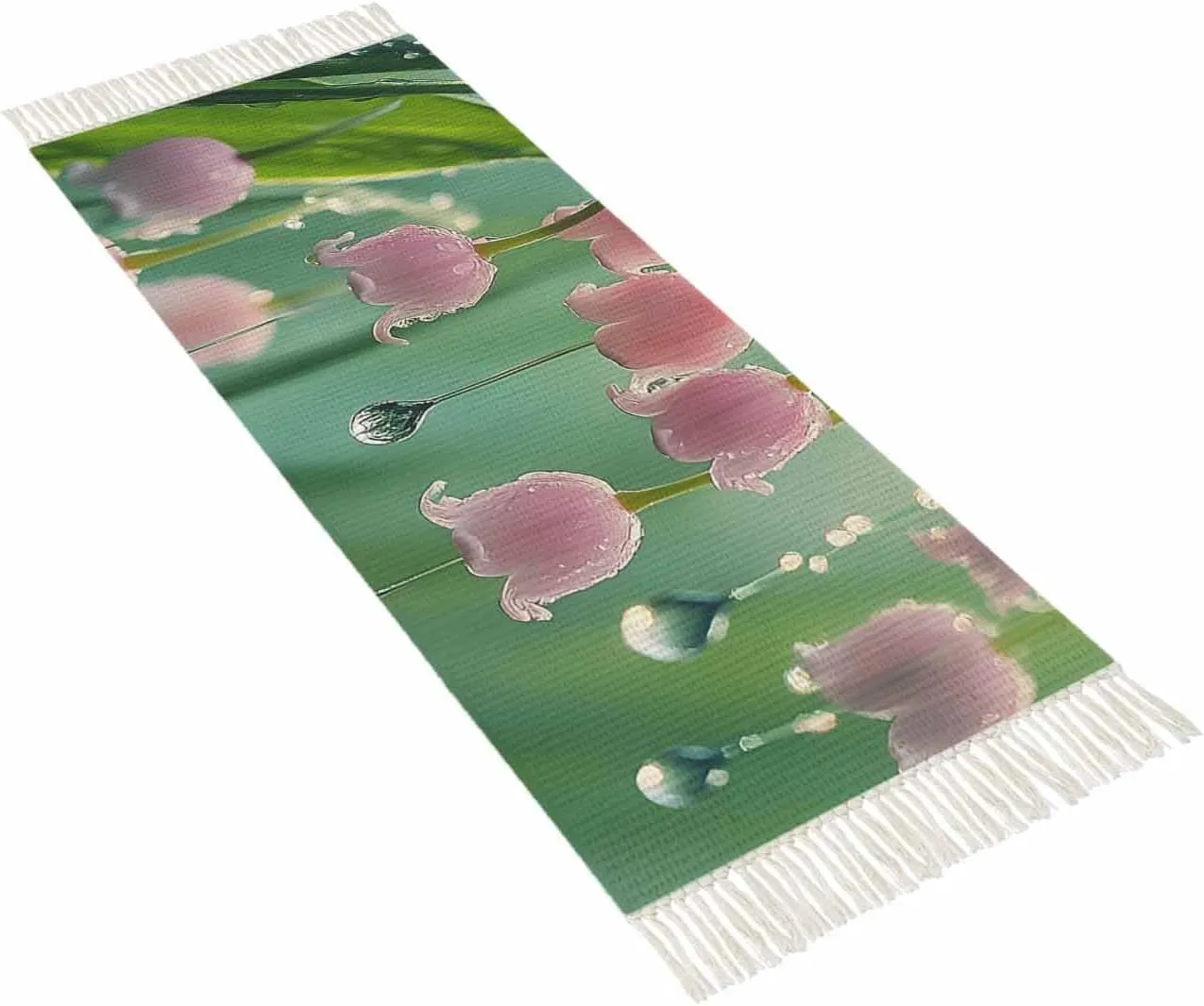Spring Flowers Kitchen Runner Rug 2x4 Bedside Rug Tassel Cotton Woven Throw Rugs Washable Hallway Runner Rug Lily of The Valley Summer Green Botanical Floor Carpet for Bedroom Bathroom Living Room