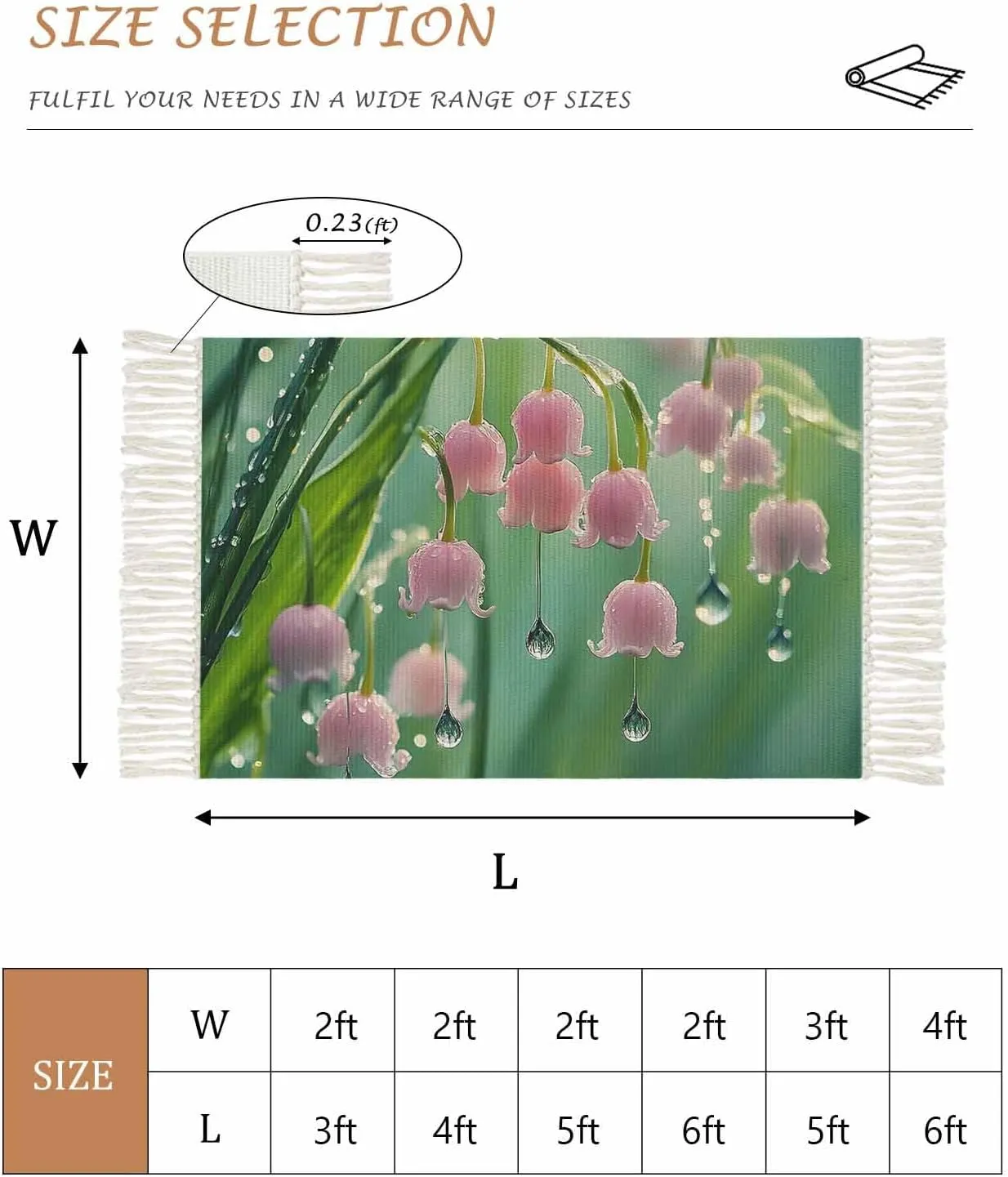 Spring Flowers Kitchen Runner Rug 2x4 Bedside Rug Tassel Cotton Woven Throw Rugs Washable Hallway Runner Rug Lily of The Valley Summer Green Botanical Floor Carpet for Bedroom Bathroom Living Room