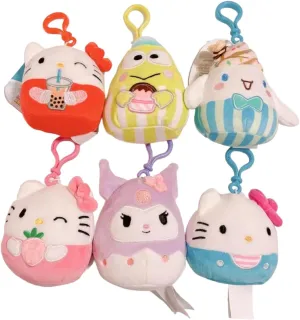 Squishmallows Sanrio Hello Kitty Set of 6 Mini 3.5" Clip On Keychains Plush Dolls B