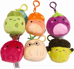 Squishmallows Kellytoy 3.5" Assorted Squad Clip On Keychain Mini Plush Doll (Set 6 Veggie Squad)