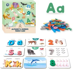 SSol & Sam Alphabet Flash Cards for Kids Ages 3-8, Toddler Montessori Education With Interactive Wooden Letters, ABC Matching Game for Learning to Read & Count