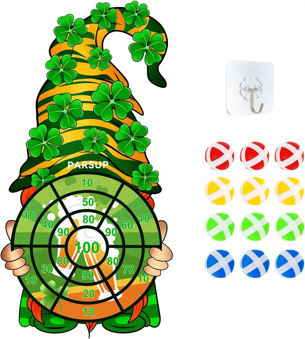 St Patricks Day Kids Dart Board Game Set, Irish Party Board Games with 12 Stick Balls, St Paddys Day Outdoor Games for Kids Ages 4-8, Saint Patricks Day Party Games Yard Toys
