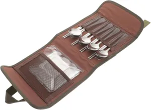 Stainless Steel Cutlery Set 4-piece Picnic Utensil Set with Spoon Fork Chopsticks Plate Portable Camping Bbq Tableware Carry Bag Included Random Color