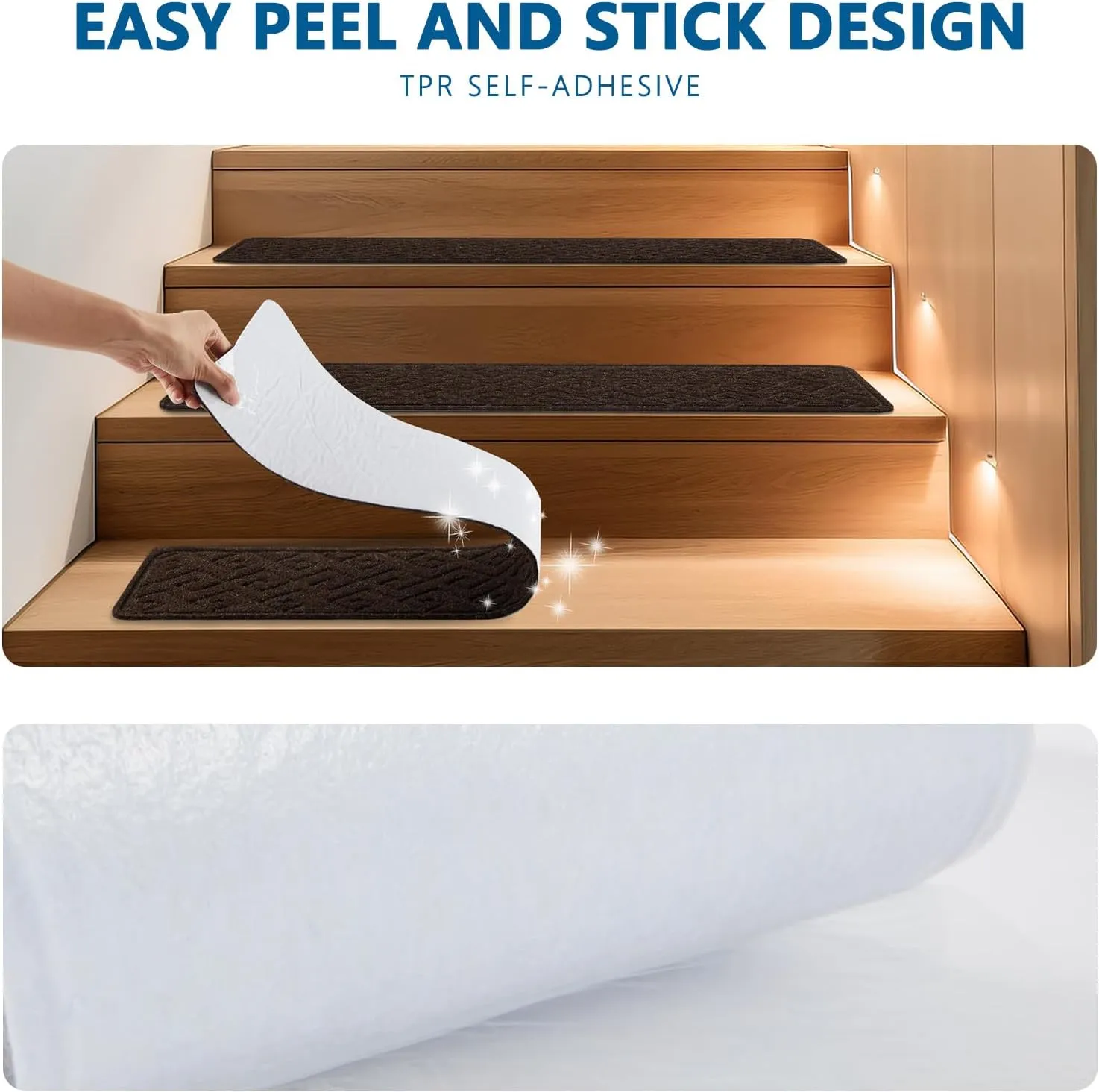Stair Treads for Wooden Steps Indoor, 15 Pack 8" X 30" Non Slip Carpet Stair Treads with Reusable Adhesive for Kids Elders and Dogs, Surface Polyester TPR Backing Stair Rugs