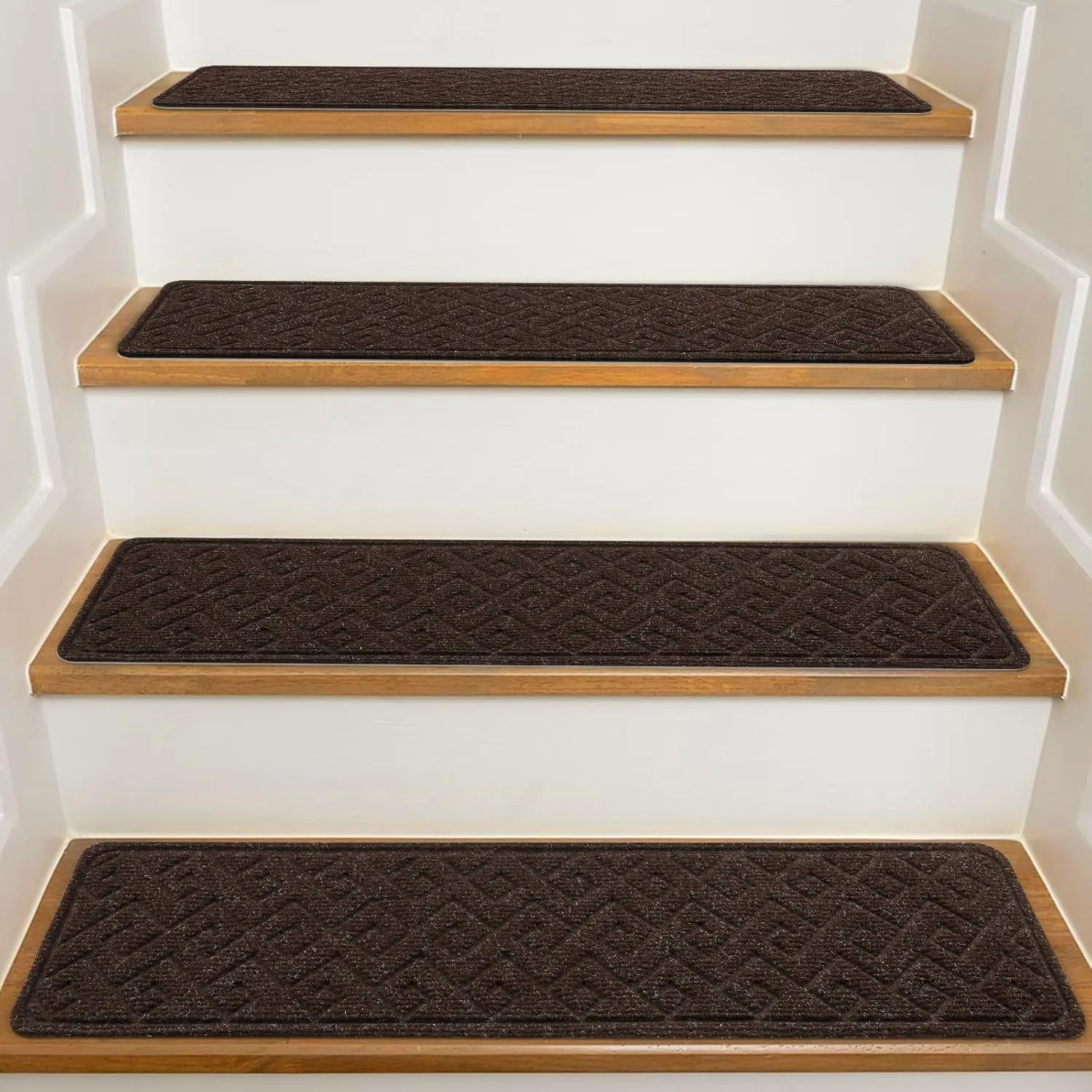 Stair Treads for Wooden Steps Indoor, 15 Pack 8" X 30" Non Slip Carpet Stair Treads with Reusable Adhesive for Kids Elders and Dogs, Surface Polyester TPR Backing Stair Rugs