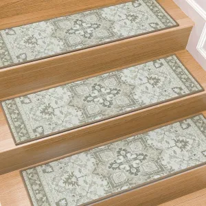 Stair Treads for Wooden Steps Indoor, 15 Pack 8" X 30" Non Slip Carpet Stair Treads with Reusable Adhesive for Kids Elders and Dogs, TPR Backing Stair Rugs Oriental Staircase Step Treads,Bohemia