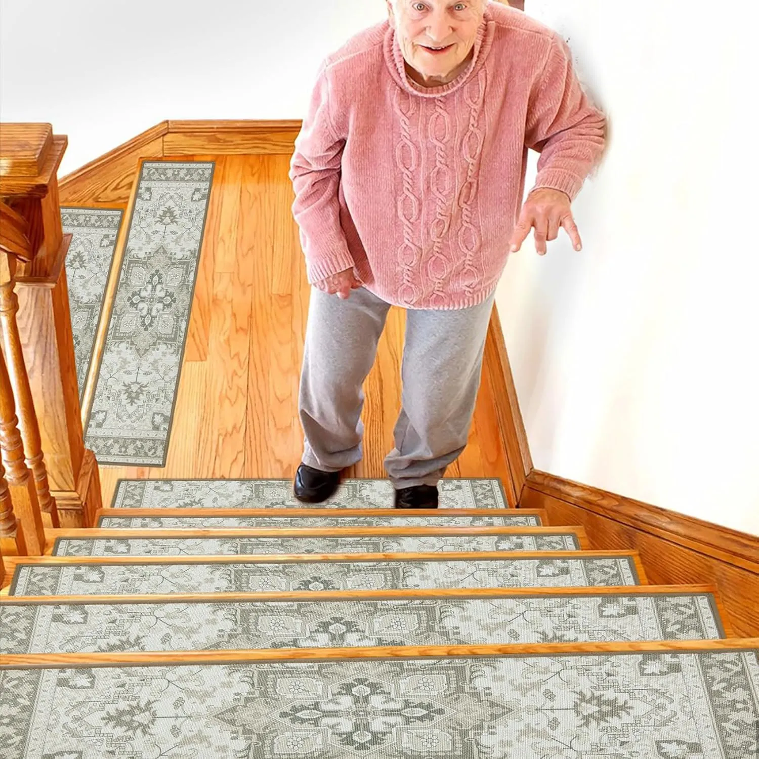 Stair Treads for Wooden Steps Indoor, 15 Pack 8" X 30" Non Slip Carpet Stair Treads with Reusable Adhesive for Kids Elders and Dogs, TPR Backing Stair Rugs Oriental Staircase Step Treads,Bohemia