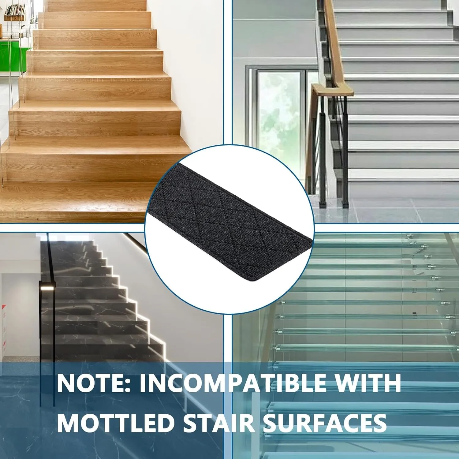 Stair Treads for Wooden Steps Indoor, 7 Pack 8" X 30" Non Slip Carpet Stair Treads with Reusable Adhesive for Kids Elders and Dogs, Surface Polyester TPR Backing Stair Rugs,Black