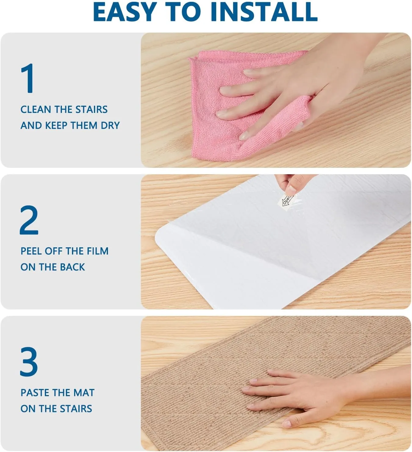 Stair Treads for Wooden Steps Indoor, 8" X 30" Non Slip Carpet Stair Treads with Reusable Adhesive for Kids Elders and Dogs, Surface Polyester TPR Backing Stair Rugs, 4 Pack Beige