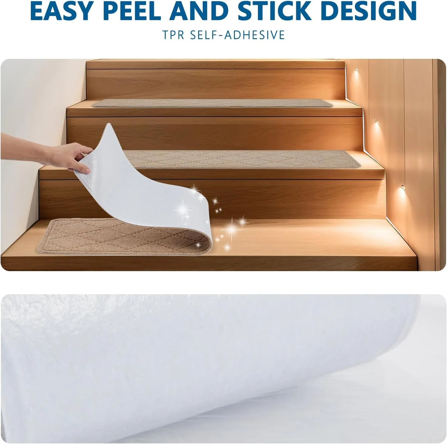 Stair Treads for Wooden Steps Indoor, 8" X 30" Non Slip Carpet Stair Treads with Reusable Adhesive for Kids Elders and Dogs, Surface Polyester TPR Backing Stair Rugs, 4 Pack Beige