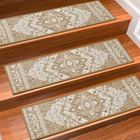 Stair Treads for Wooden Steps Indoor, 15 Pack 8" X 30" Non Slip Carpet Stair Treads with Reusable Adhesive for Kids Elders and Dogs, TPR Backing Stair Rugs Oriental Staircase Step Treads,Bohemia