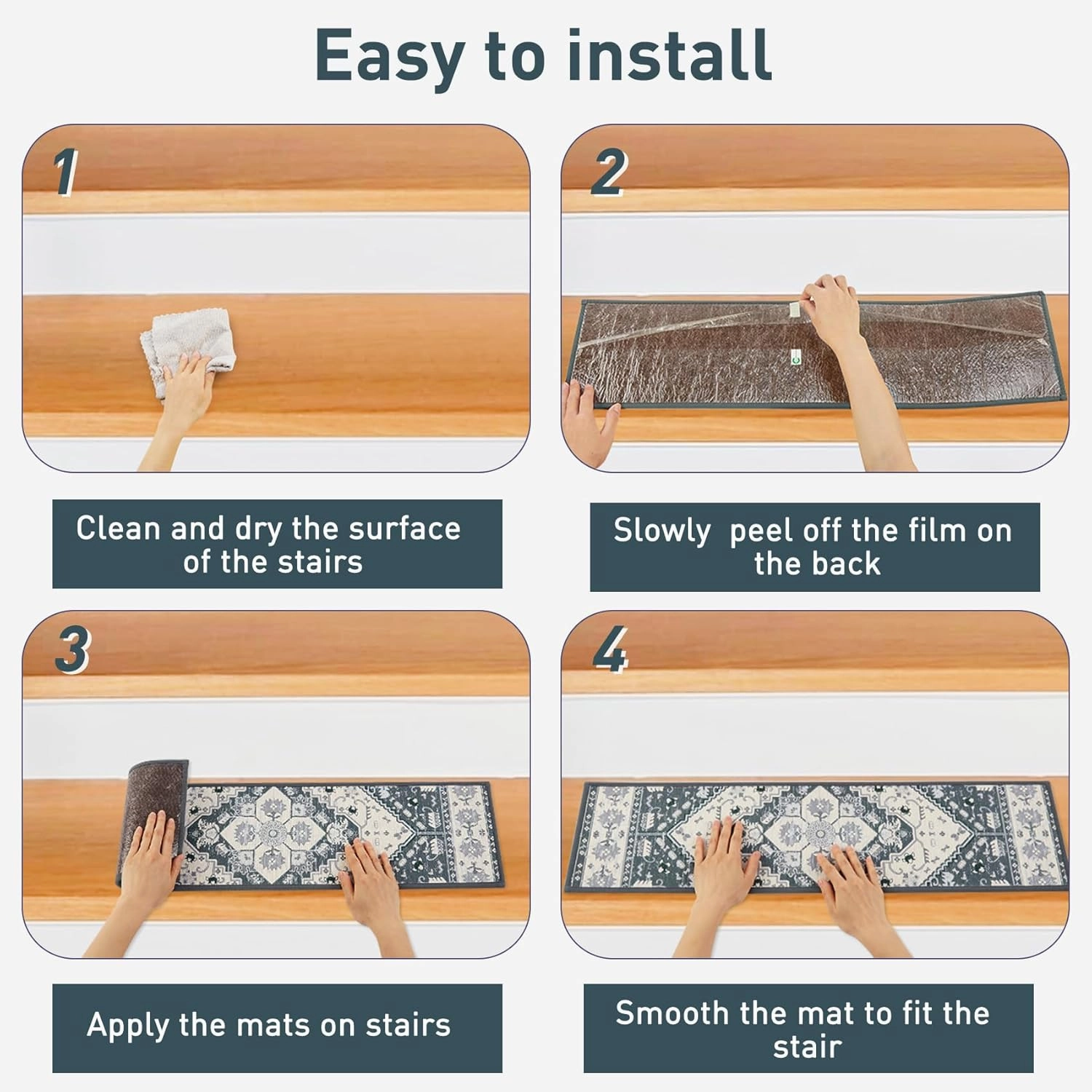Stair Treads for Wooden Steps Indoor, 15 Pack 8" X 30" Non Slip Carpet Stair Treads with Reusable Adhesive for Kids Elders and Dogs, TPR Backing Stair Rugs Oriental Staircase Step Treads,Bohemia