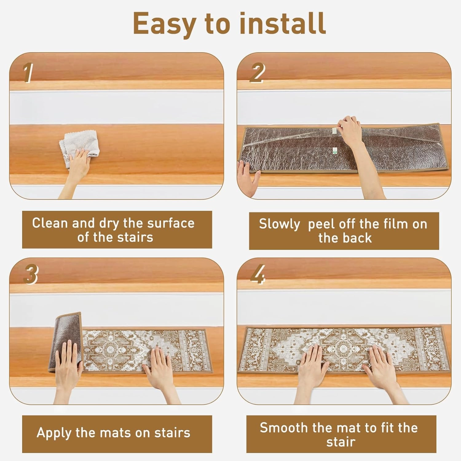 Stair Treads for Wooden Steps Indoor, 15 Pack 8" X 30" Non Slip Carpet Stair Treads with Reusable Adhesive for Kids Elders and Dogs, TPR Backing Stair Rugs Oriental Staircase Step Treads,Bohemia
