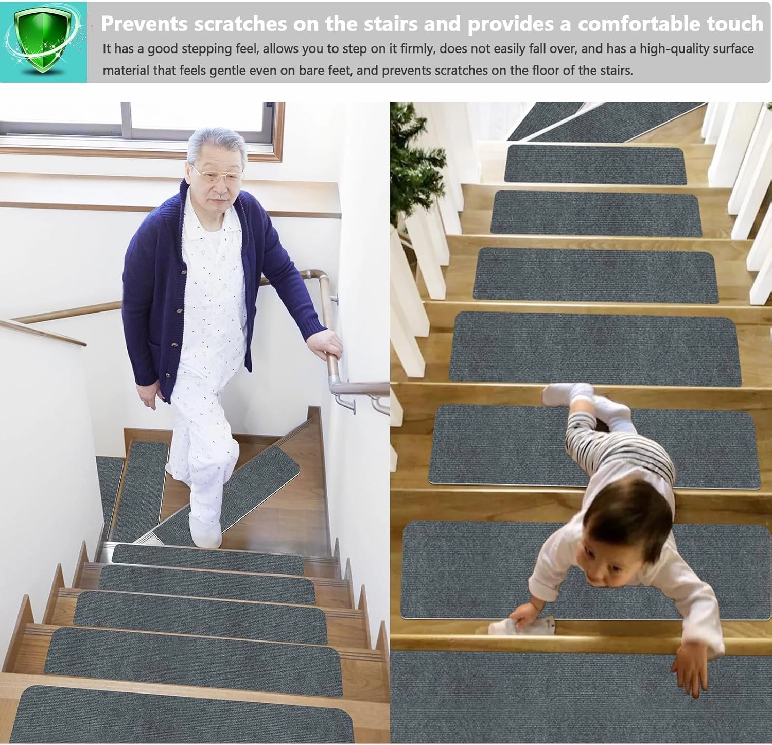 Stair Treads for Wooden Steps Indoor Stair Treads Rugs Anti Slip Carpet for Stairs Runner Non Slip Carpet Mat Rugs Spiral Staircase kit for Elder and Kids
