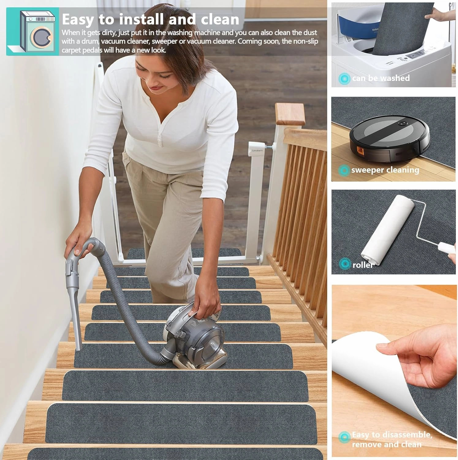 Stair Treads for Wooden Steps Indoor Stair Treads Rugs Anti Slip Carpet for Stairs Runner Non Slip Carpet Mat Rugs Spiral Staircase kit for Elder and Kids