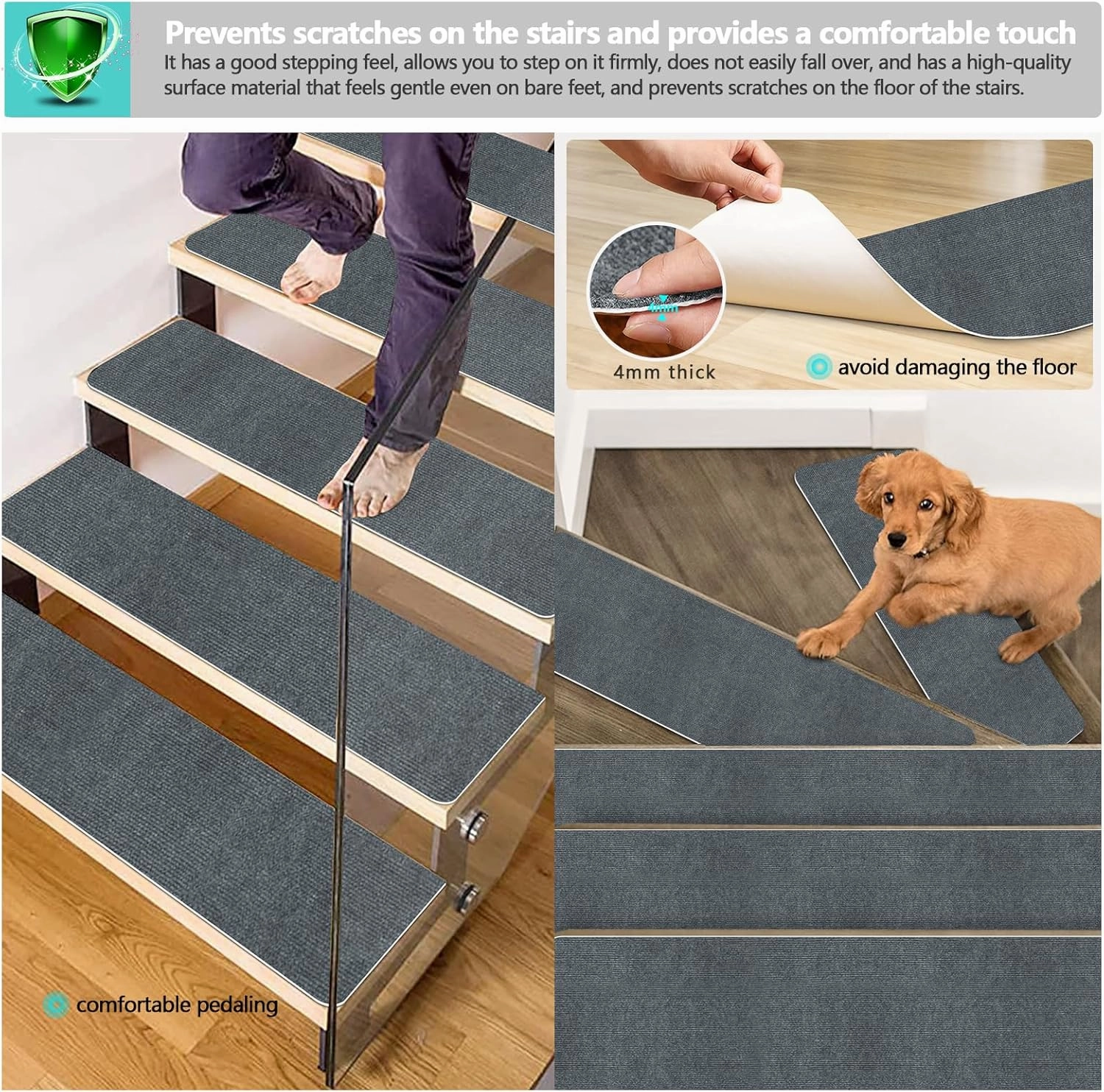 Stair Treads for Wooden Steps Indoor Stair Treads Rugs Anti Slip Carpet for Stairs Runner Non Slip Carpet Mat Rugs Spiral Staircase kit for Elder and Kids