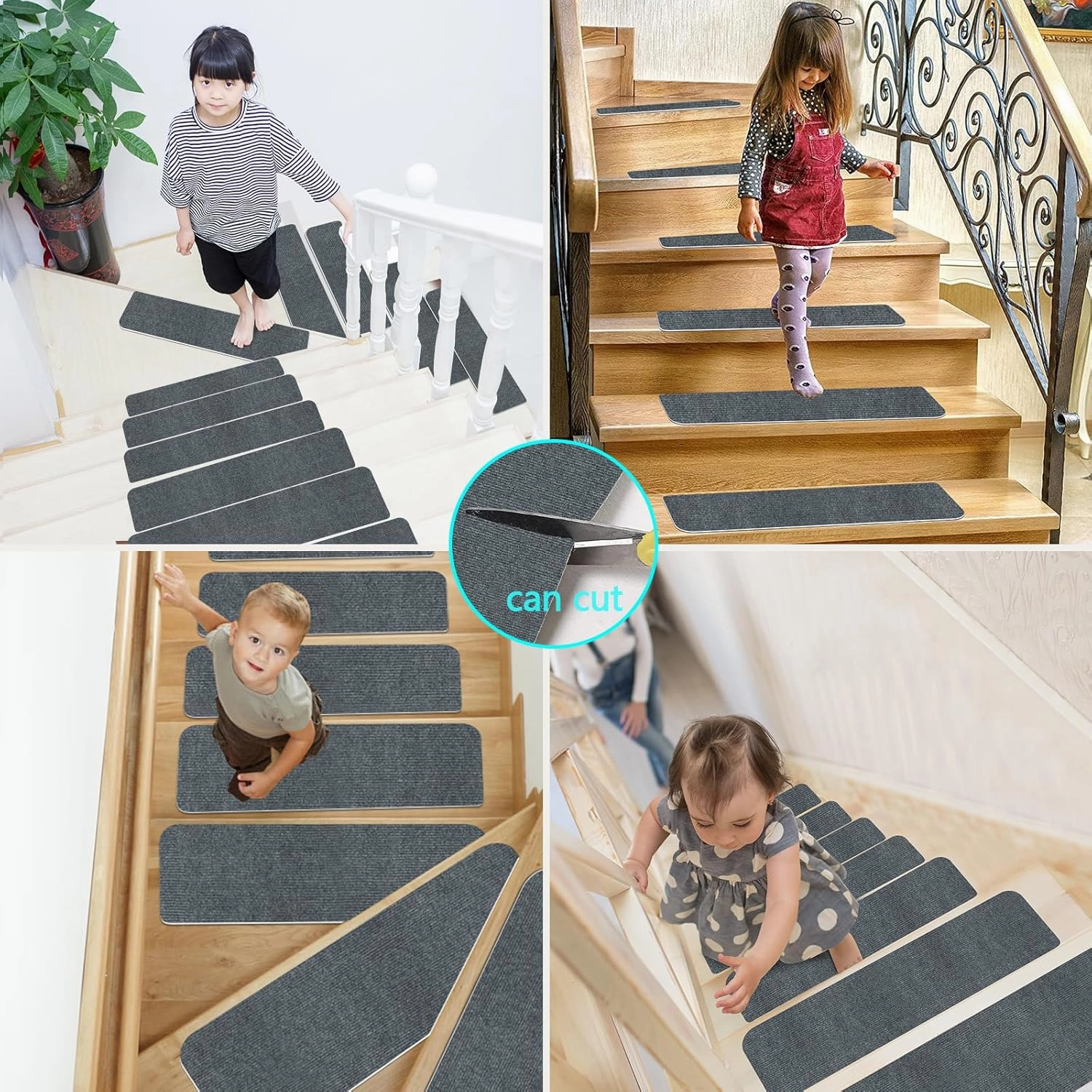 Stair Treads for Wooden Steps Indoor Stair Treads Rugs Anti Slip Carpet for Stairs Runner Non Slip Carpet Mat Rugs Spiral Staircase kit for Elder and Kids