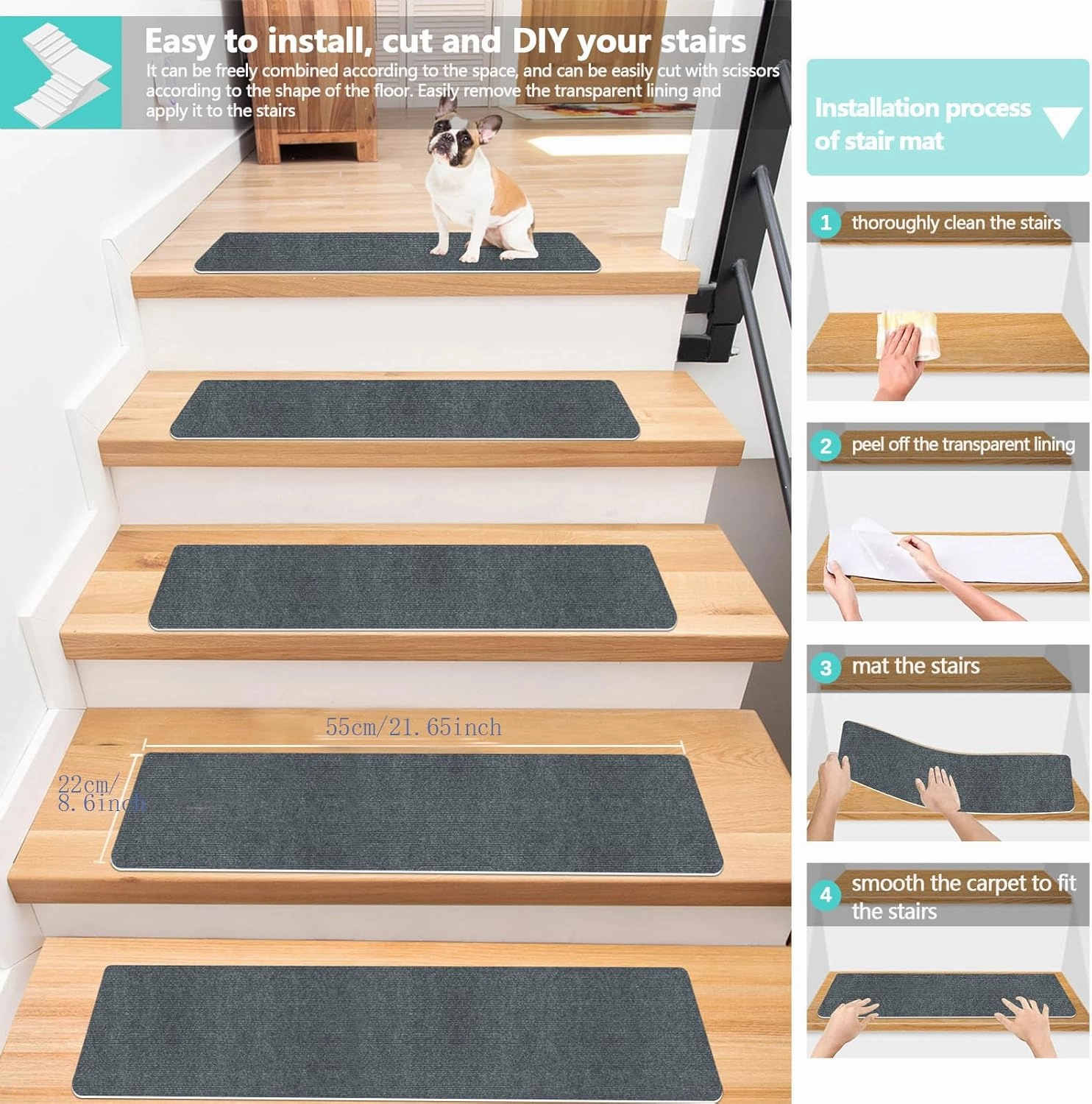 Stair Treads for Wooden Steps Indoor Stair Treads Rugs Anti Slip Carpet for Stairs Runner Non Slip Carpet Mat Rugs Spiral Staircase kit for Elder and Kids