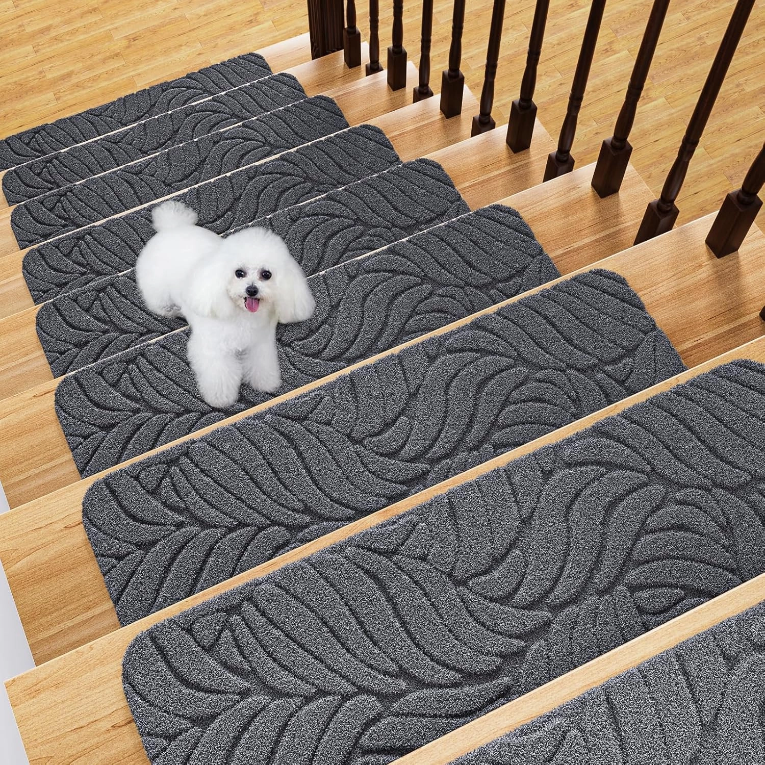 Stair Treads Non Slip for Wooden Steps, 8" X 30" (15-Pack) Stair Runner Carpet Treads Indoor with Reusable Adhesive, Stairslide Carpets Rugs Safety Mats for Elders, Kids & Dogs, Grey