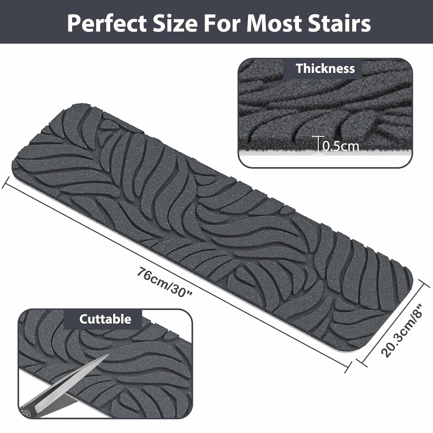 Stair Treads Non Slip for Wooden Steps, 8" X 30" (15-Pack) Stair Runner Carpet Treads Indoor with Reusable Adhesive, Stairslide Carpets Rugs Safety Mats for Elders, Kids & Dogs, Grey