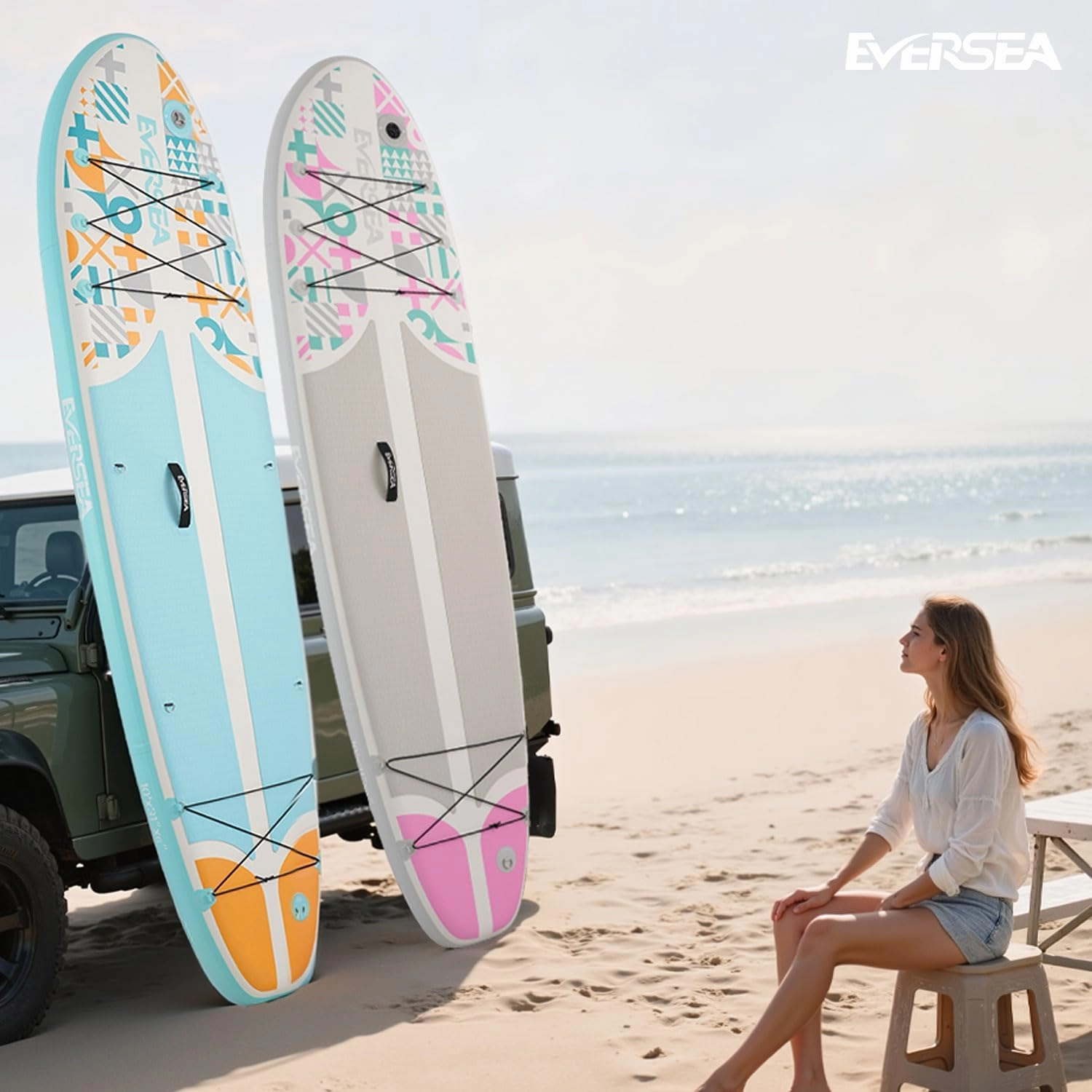 Stand-Up Paddle Boards, 10 ft Inflatable Paddle Board with SUP Accessories, Non-Slip EVA Deck, Dual PVC Layer, Memphis Style Pattern, 31 in Wide Stable All-Around Paddleboard for Youth & Adult