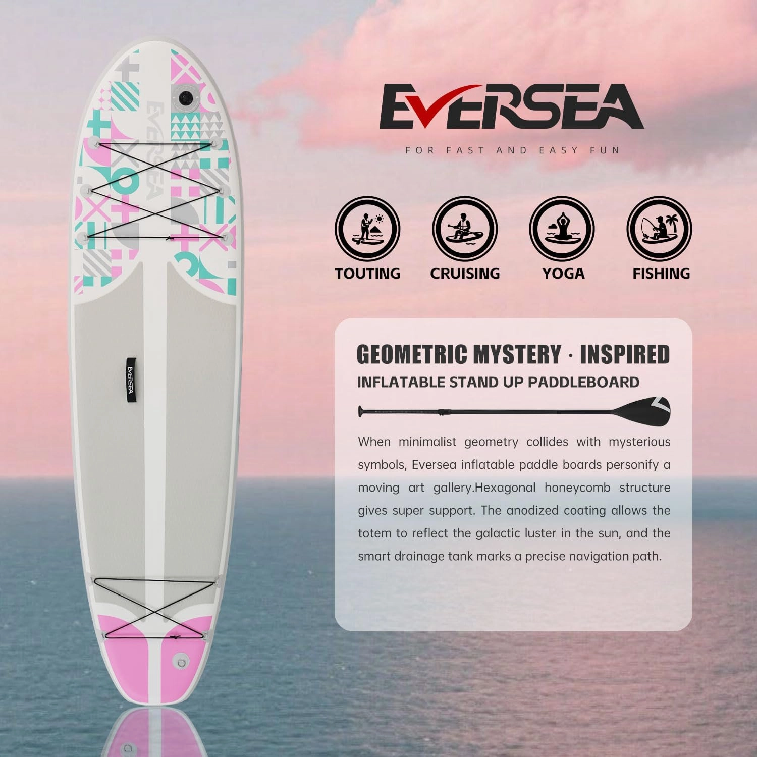 Stand-Up Paddle Boards, 10 ft Inflatable Paddle Board with SUP Accessories, Non-Slip EVA Deck, Dual PVC Layer, Memphis Style Pattern, 31 in Wide Stable All-Around Paddleboard for Youth & Adult