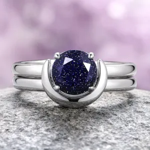 Starry Night Crescent Moon Engagement Ring Set- Sterling Silver