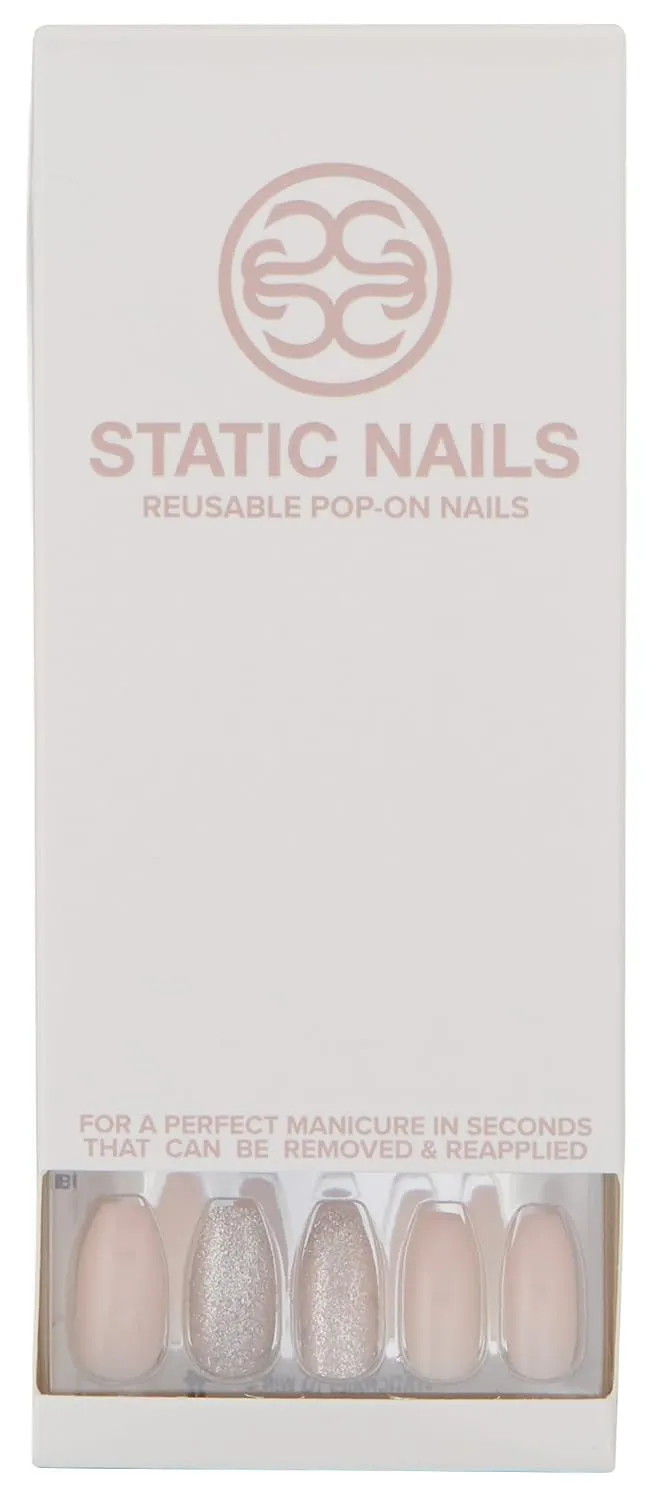 Static Nails Reusable Pop-On Manicure Set - Ballerina | Shiny Pink Coffin False Nails | Long Press On Nails | Salon Quality Non-Damaging Acrylic Nails | Fake Nail Kit with Glue | Fake Nail Tips