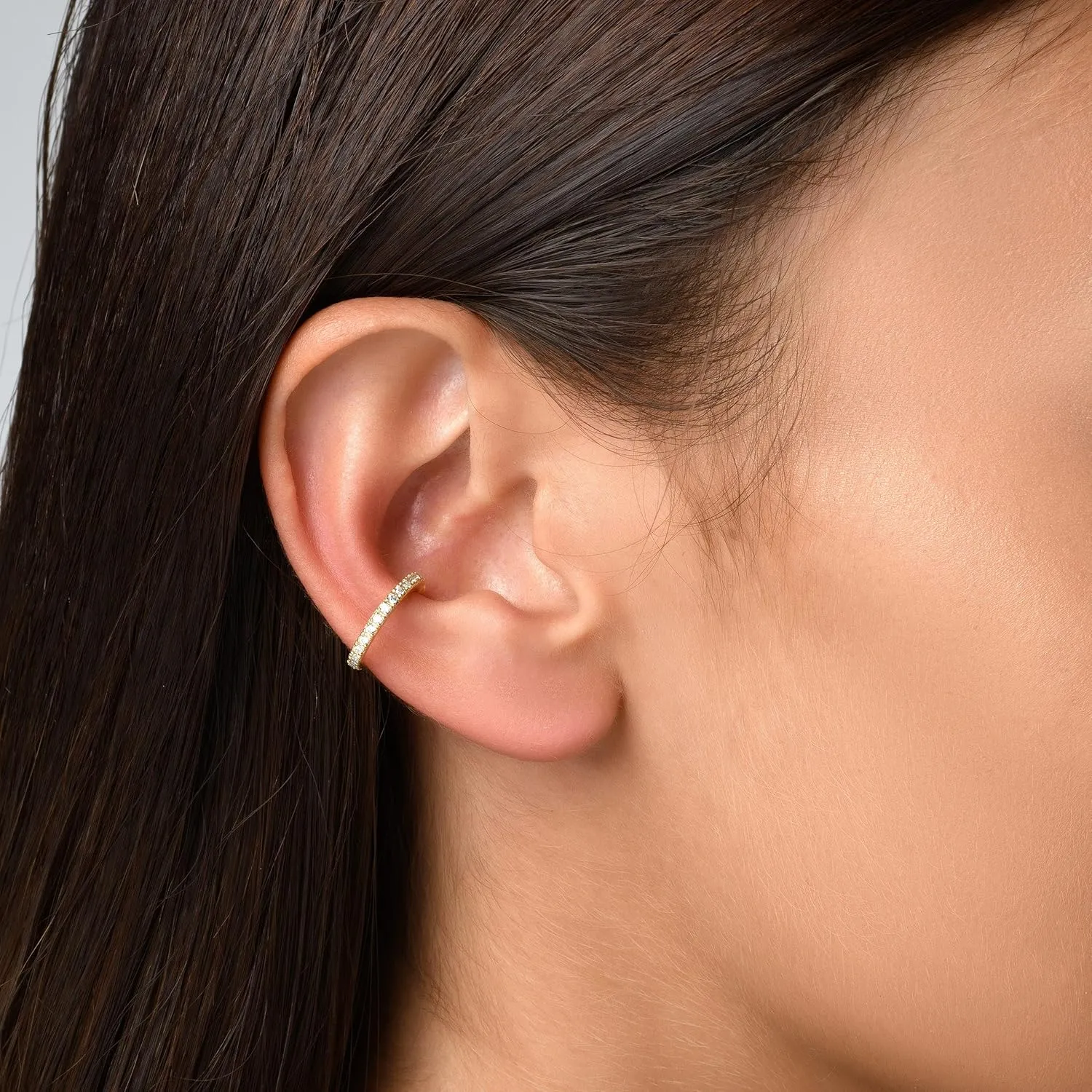 Sterling Silver & Gold Plated Earcuff with Cubic Zirconia Earrings, Mix and Match Studs, Hypoallergenic, Cuff Wrap, Conch Earrings, Fake Piercing CZ Ear Cuff, No Piercing, Jewelry For Women