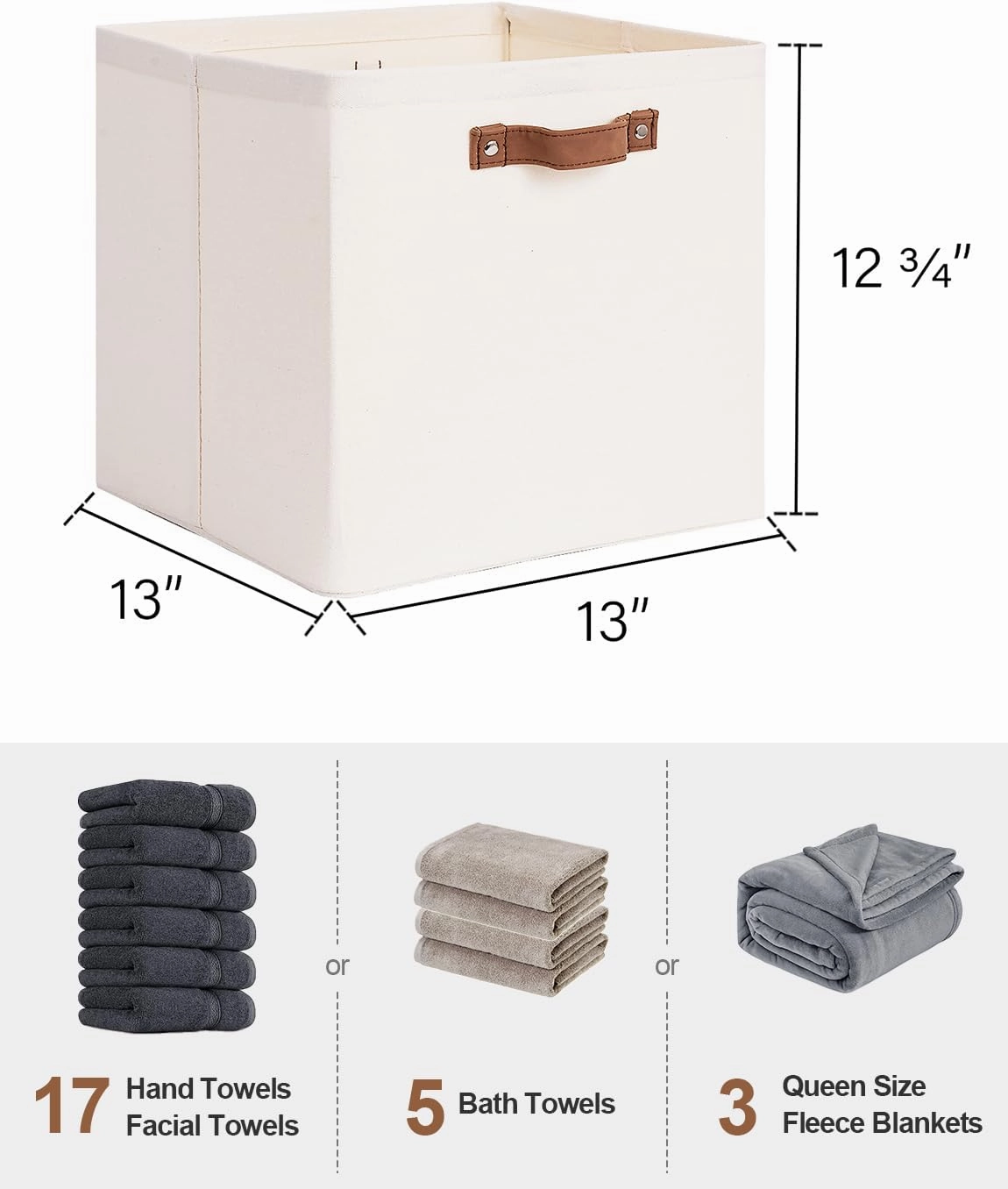 StorageWorks 13x13 Inches Storage Cube, Fabric Storage Bins with PU Handles, Collapsible Organizer Baskets for Closet, Beige, 4-Pack