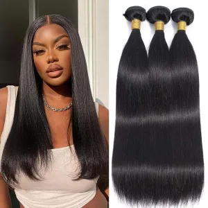 Straight Bundles Human Hair 8 10 12 Inch 100% Unprocessed Brazilian Virgin Hair Straight Weave Bundles Human Hair Bundles Real Natural Black Human Hair Extensions
