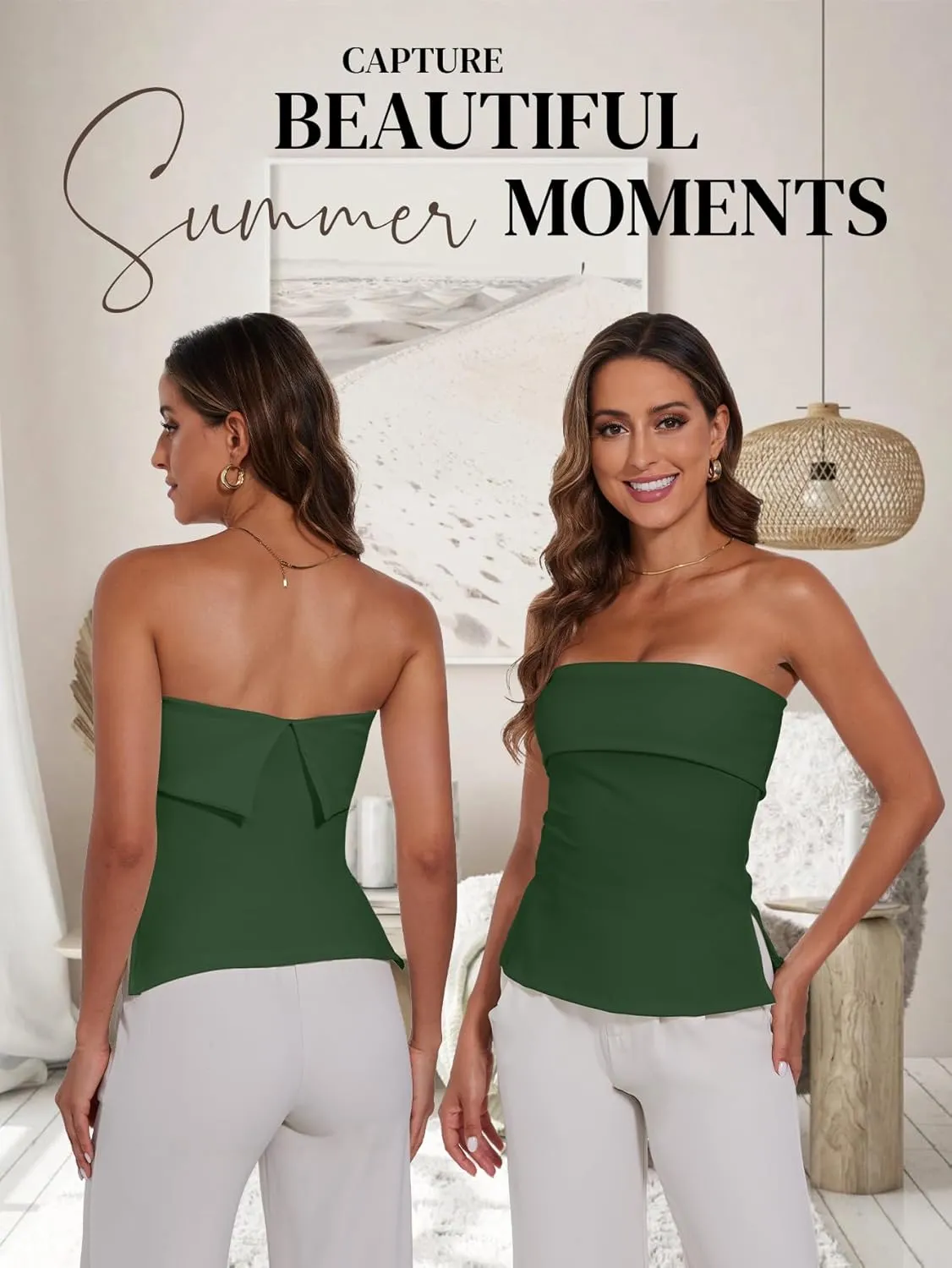 Strapless Tube Tops for Women Backless Going Out Bandeau Top Sexy Trendy Off Shoulder Side Split Summer Bustier Tops