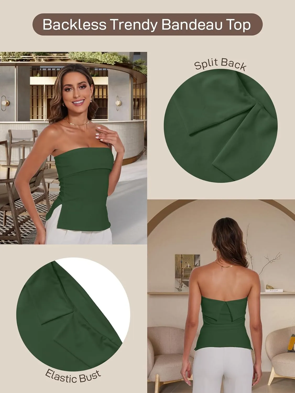 Strapless Tube Tops for Women Backless Going Out Bandeau Top Sexy Trendy Off Shoulder Side Split Summer Bustier Tops