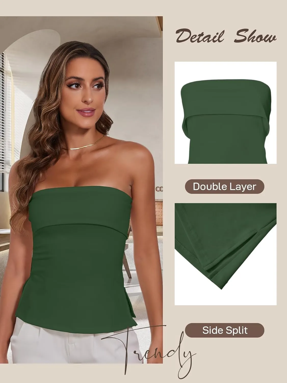 Strapless Tube Tops for Women Backless Going Out Bandeau Top Sexy Trendy Off Shoulder Side Split Summer Bustier Tops