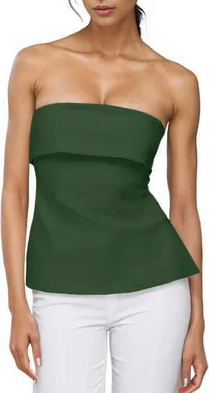 Strapless Tube Tops for Women Backless Going Out Bandeau Top Sexy Trendy Off Shoulder Side Split Summer Bustier Tops