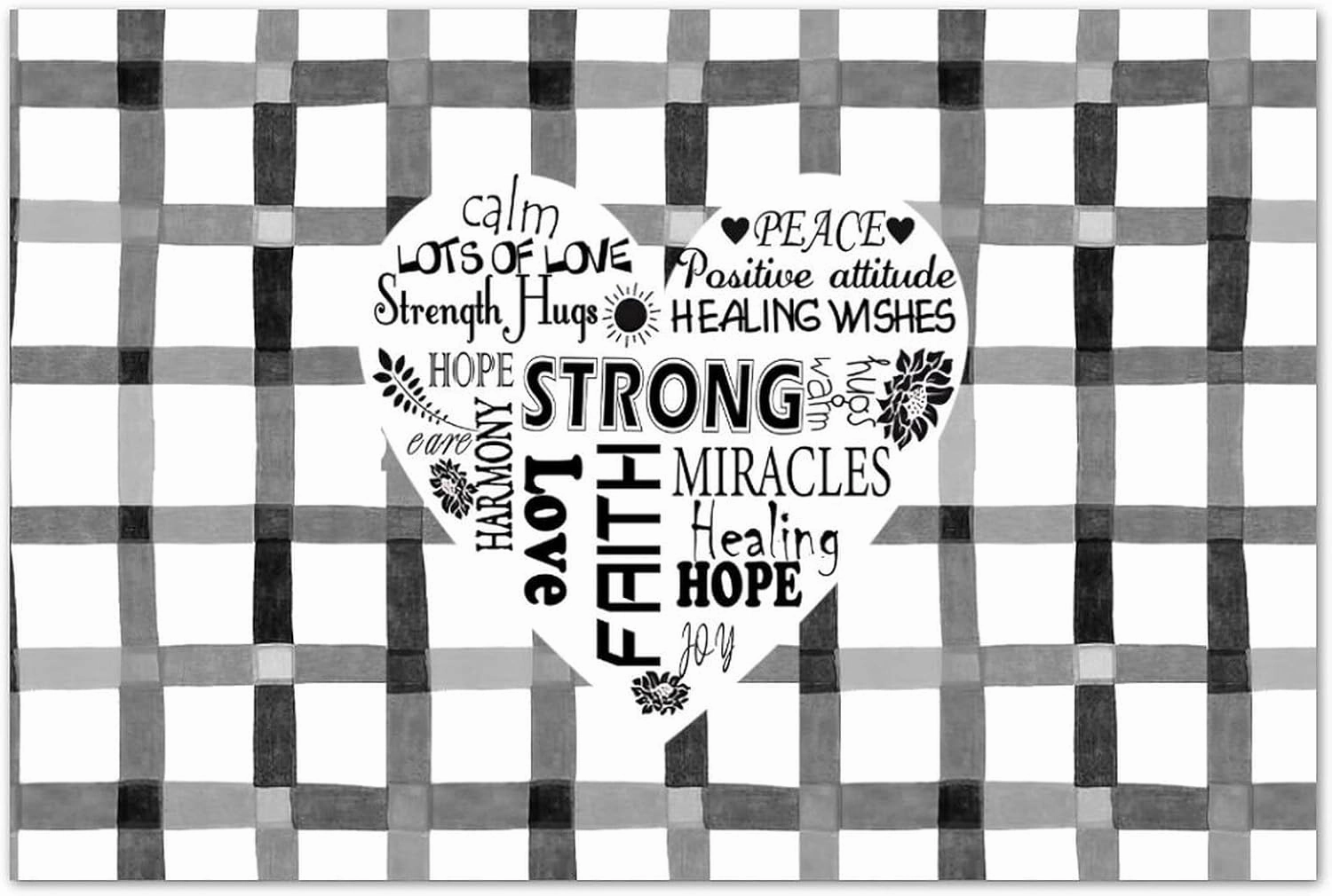 Strong Hope Strength Peace Calm Faith Hugs Healing Positive Coconut Coir Door Mats Love Heart Black White Buffalo Plaid Front Door Porch Outside Dries Quickly Easy to Maintain Housewarming Gift 24x36