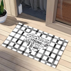 Strong Hope Strength Peace Calm Faith Hugs Healing Positive Coconut Coir Door Mats Love Heart Black White Buffalo Plaid Front Door Porch Outside Dries Quickly Easy to Maintain Housewarming Gift 24x36