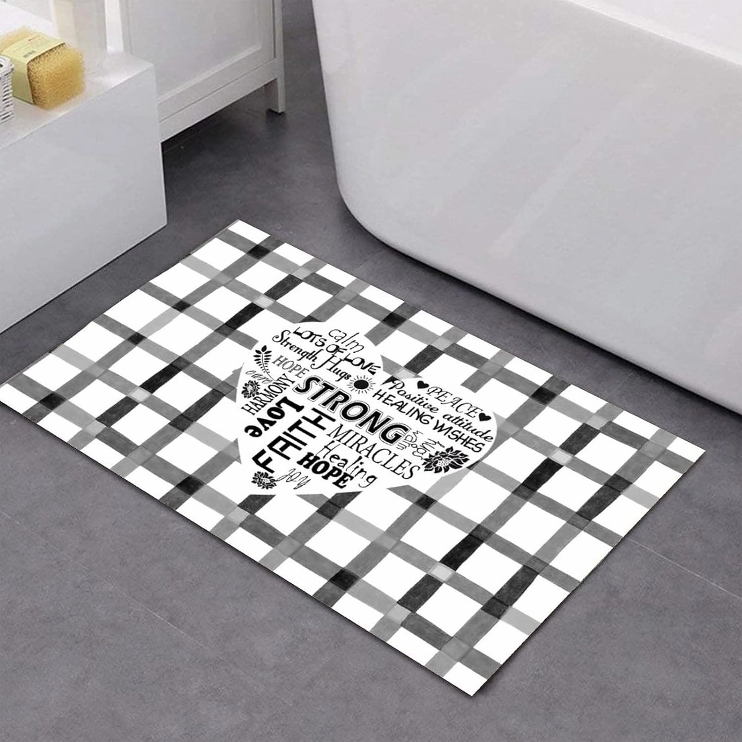 Strong Hope Strength Peace Calm Faith Hugs Healing Positive Coconut Coir Door Mats Love Heart Black White Buffalo Plaid Front Door Porch Outside Dries Quickly Easy to Maintain Housewarming Gift 24x36