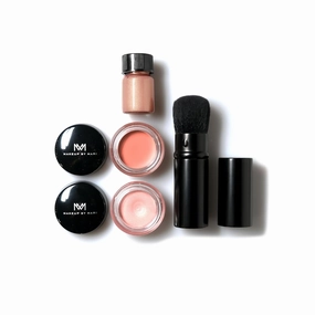 Summer Light Travel Set – Illuminator, Cream Blush & Highlighter Balm   Kabuki Brush | 4-Piece Mini Set for Cheeks, Eyes & Lips | Glowy, Buildable, Multi-Use Makeup