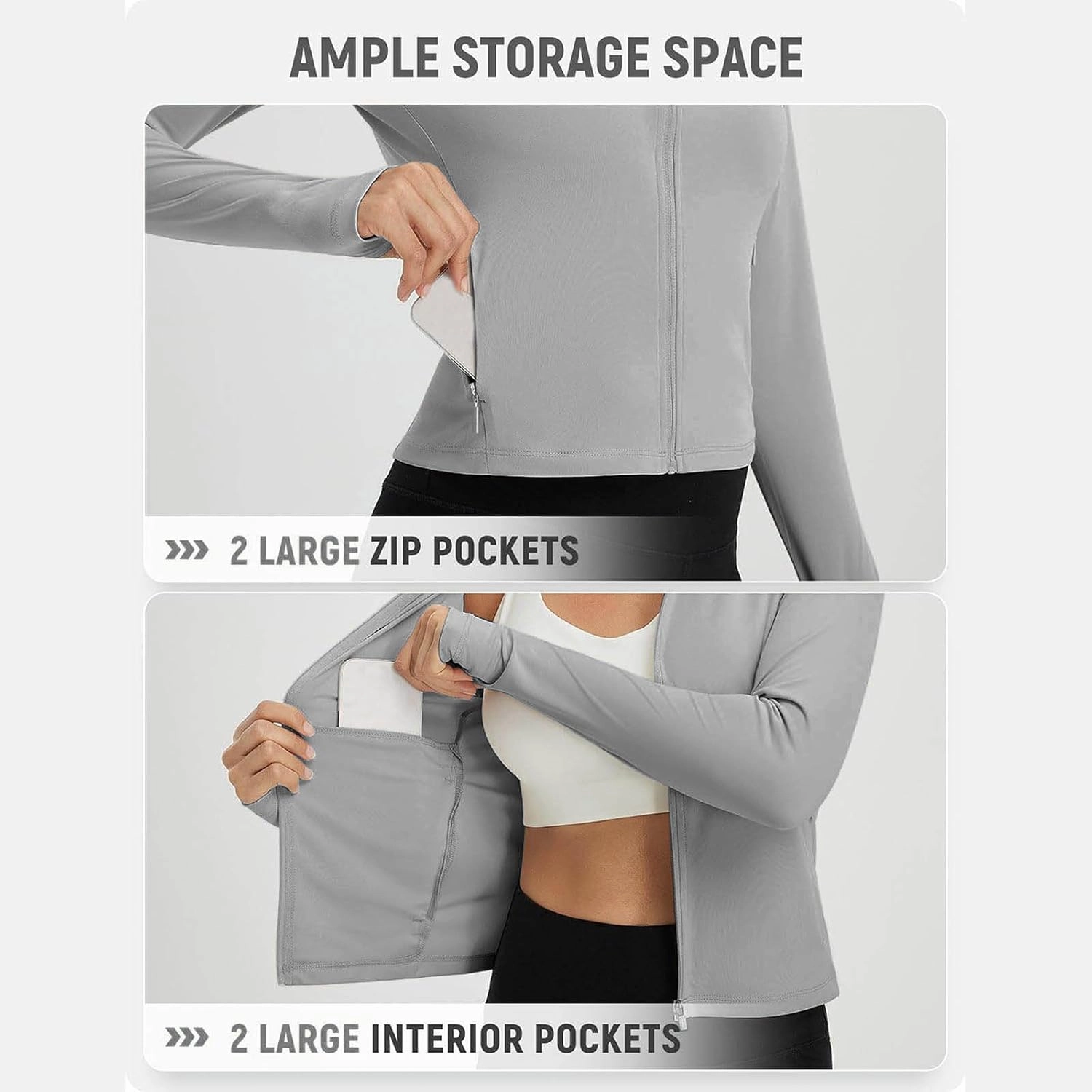 Sun Protection Shirts for Women Long Sleeve Full Zip SPF Crop Jacket Lightweight Hiking Outdoor UV Protection Clothes