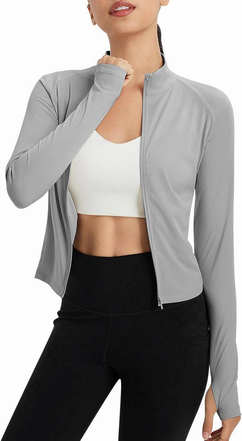 Sun Protection Shirts for Women Long Sleeve Full Zip SPF Crop Jacket Lightweight Hiking Outdoor UV Protection Clothes